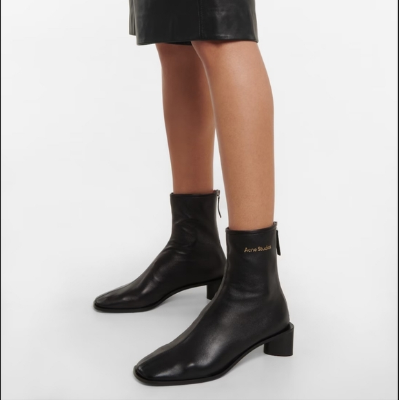 Acne Studios Logo Black Leather Short Boots - Picture 4 of 4